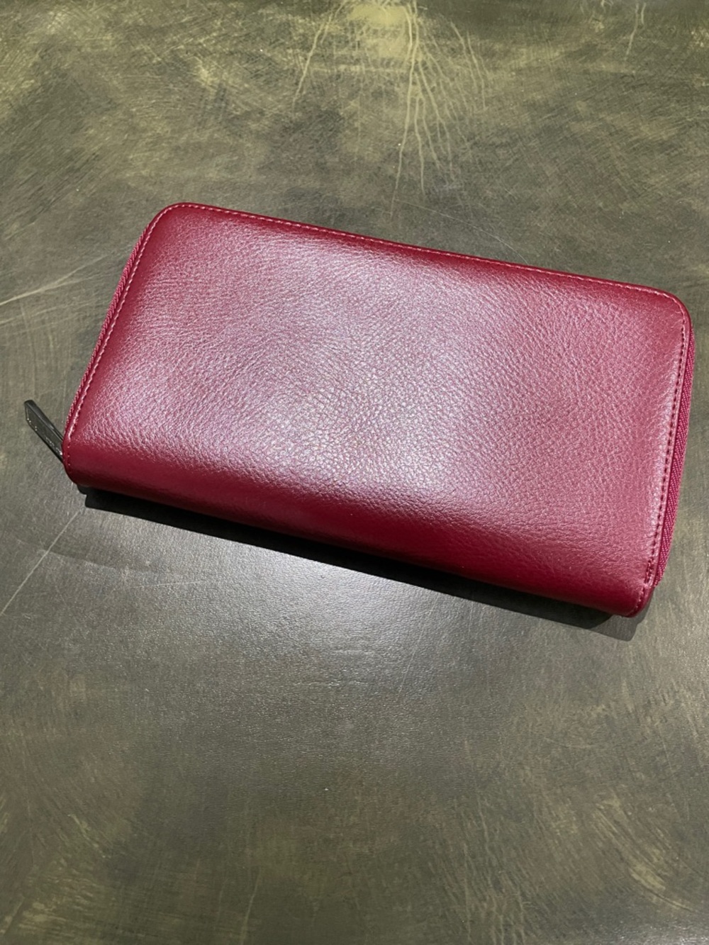 Zip Around Leather Wallet in Deep Wine Red